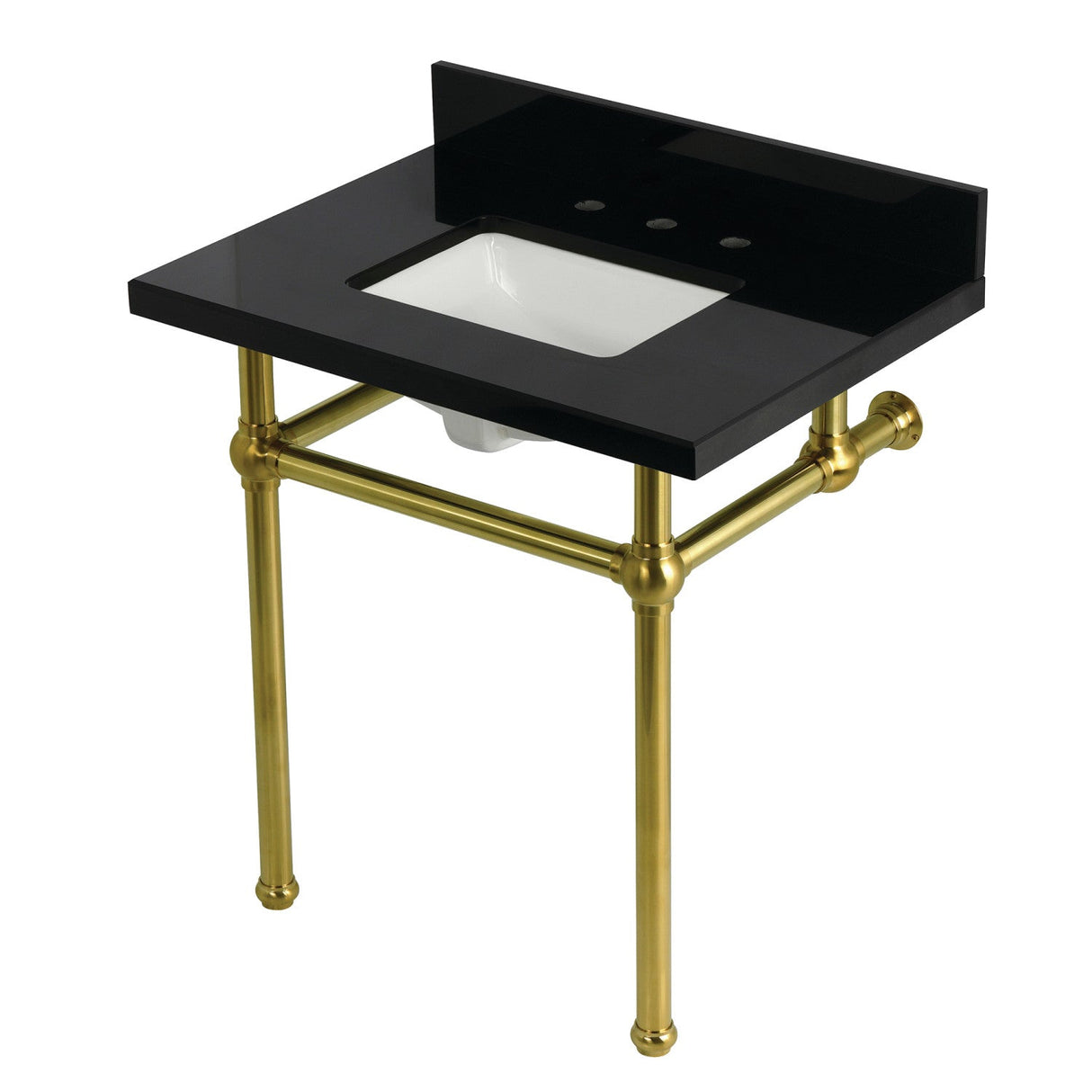 Templeton KVPK3030KBSQ7 30-Inch Black Granite Console Sink with Brass Legs, Black Granite/Brushed Brass