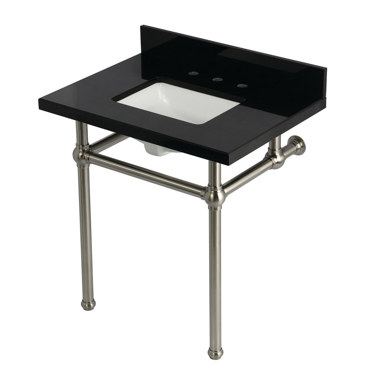 Templeton KVPK3030KBSQ8 30-Inch Black Granite Console Sink with Brass Legs, Black Granite/Brushed Nickel