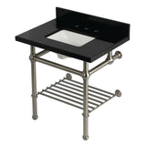 Templeton KVPK3030KBSQB8 30-Inch Console Sink with Brass Legs (8-Inch, 3 Hole), Black Granite/Brushed Nickel