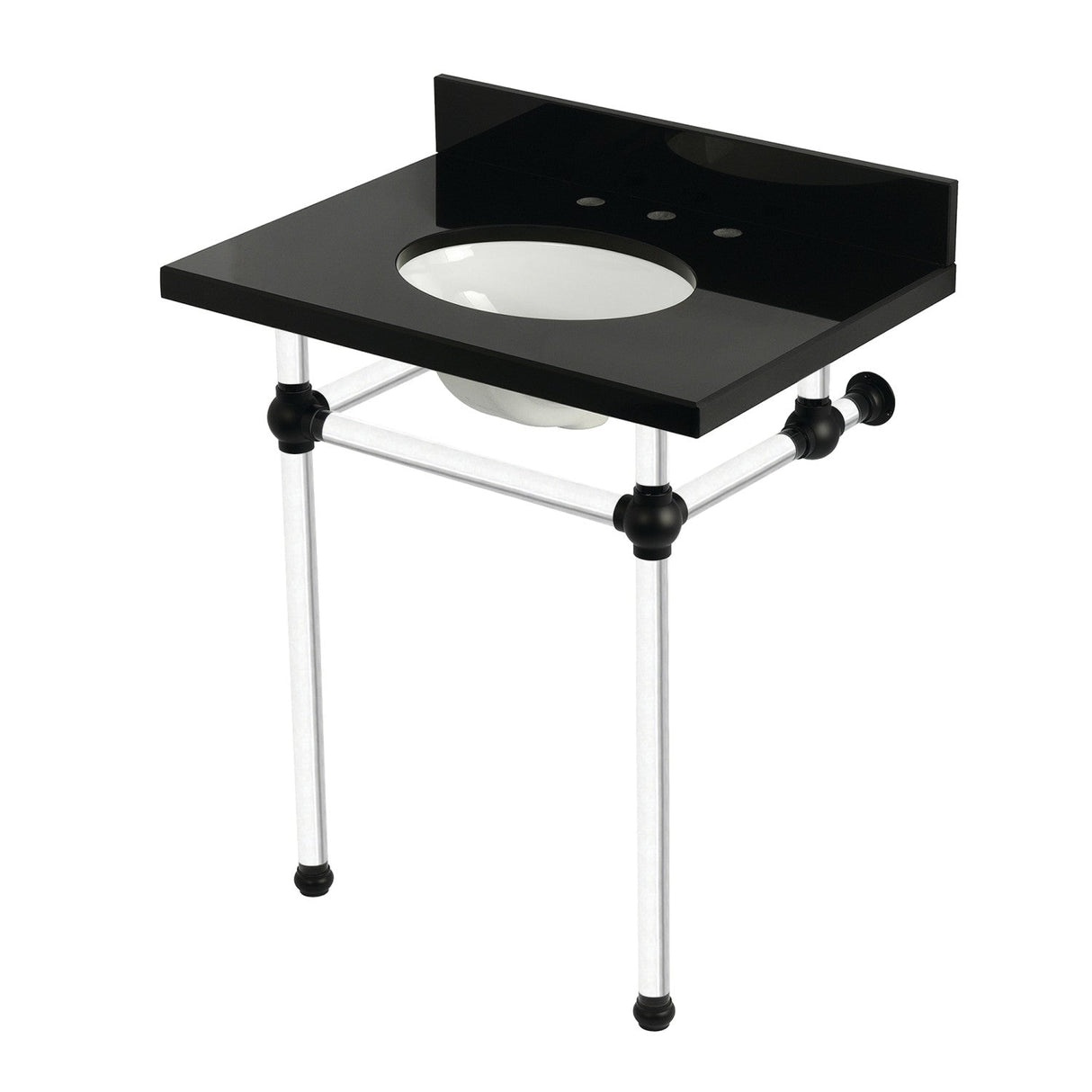 Templeton KVPK30KA0 30-Inch Black Granite Console Sink with Acrylic Legs, Black Granite/Matte Black