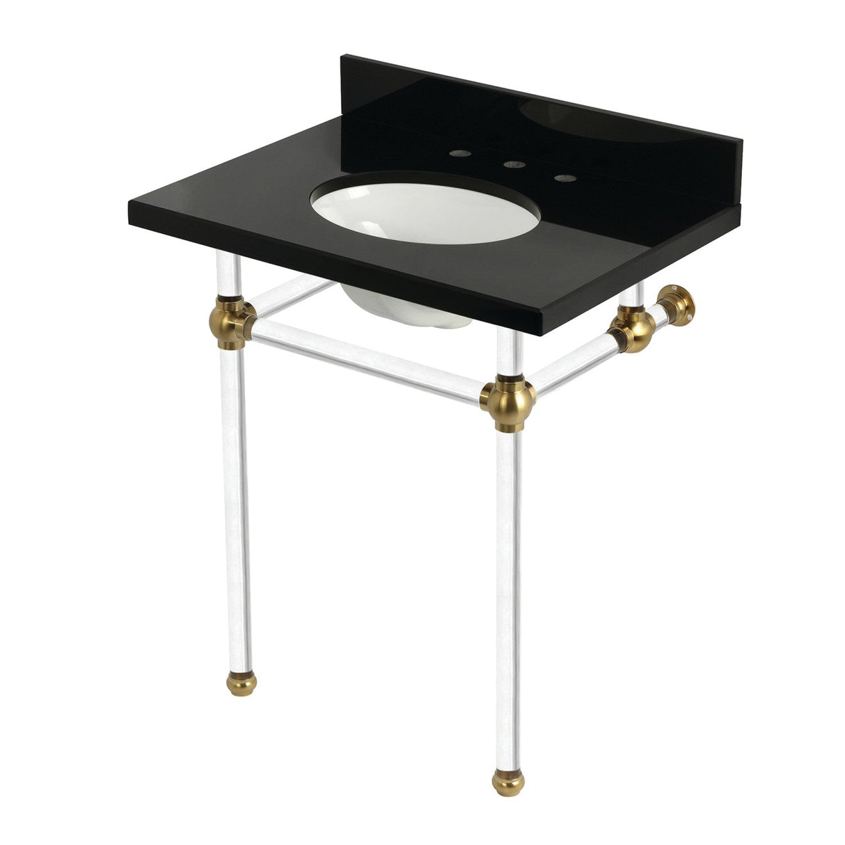 Templeton KVPK30KA7 30-Inch Black Granite Console Sink with Acrylic Legs, Black Granite/Brushed Brass