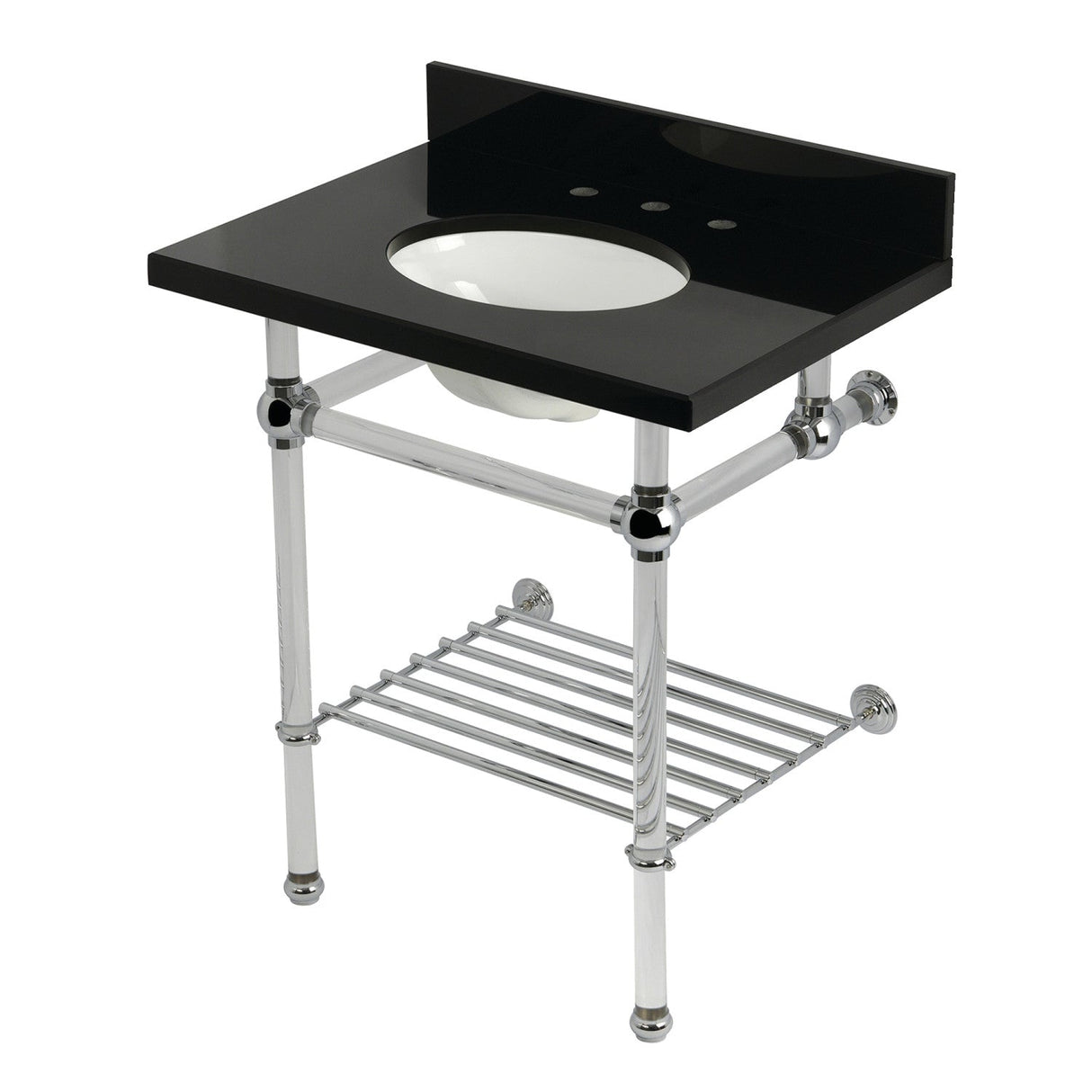 Templeton KVPK30KAB1 30-Inch Console Sink with Acrylic Legs (8-Inch, 3 Hole), Black Granite/Polished Chrome