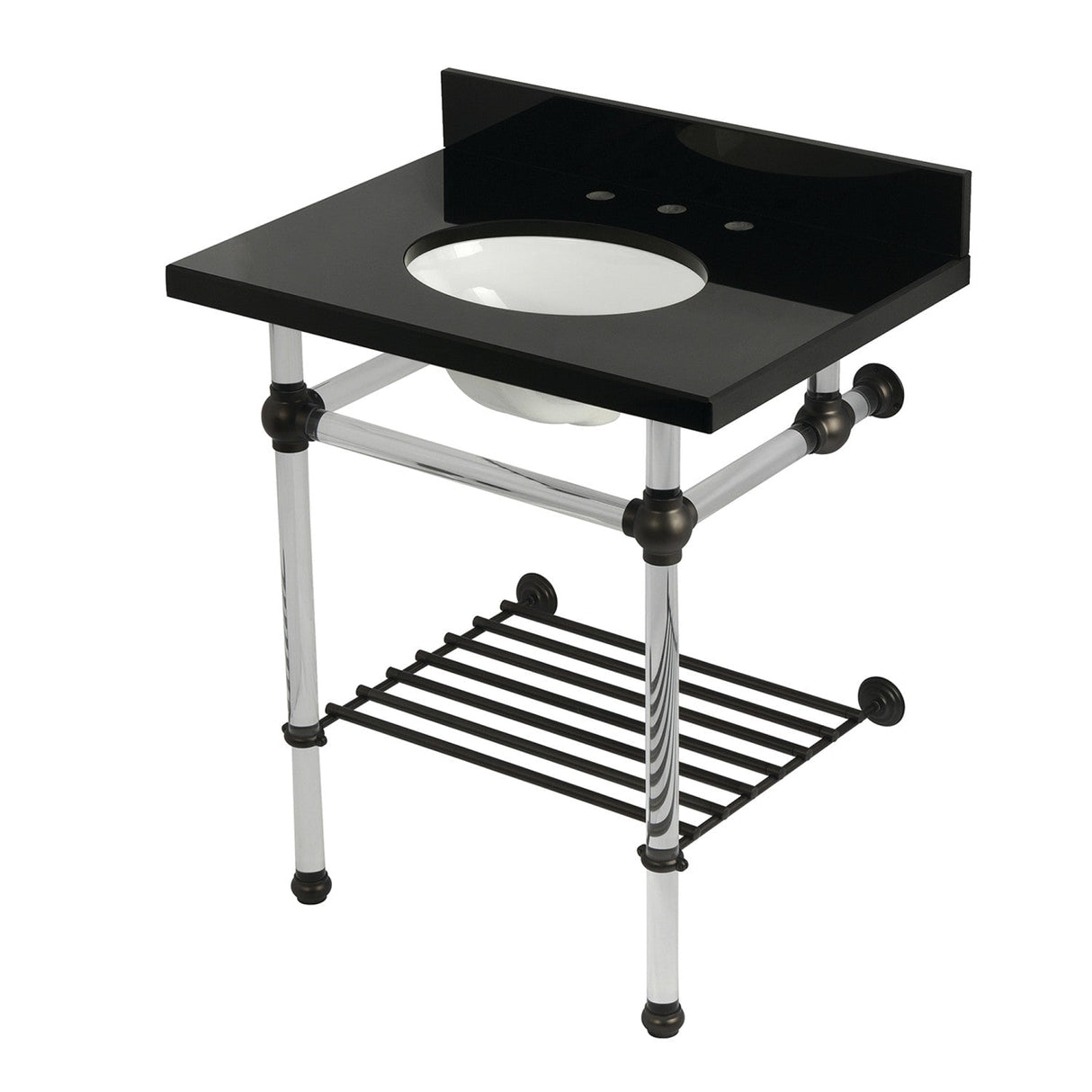 Templeton KVPK30KAB5 30-Inch Console Sink with Acrylic Legs (8-Inch, 3 Hole), Black Granite/Oil Rubbed Bronze