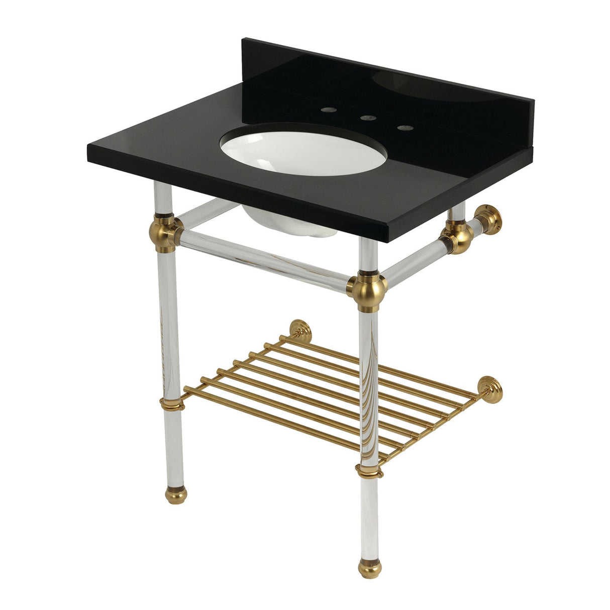 Templeton KVPK30KAB7 30-Inch Console Sink with Acrylic Legs (8-Inch, 3 Hole), Black Granite/Brushed Brass