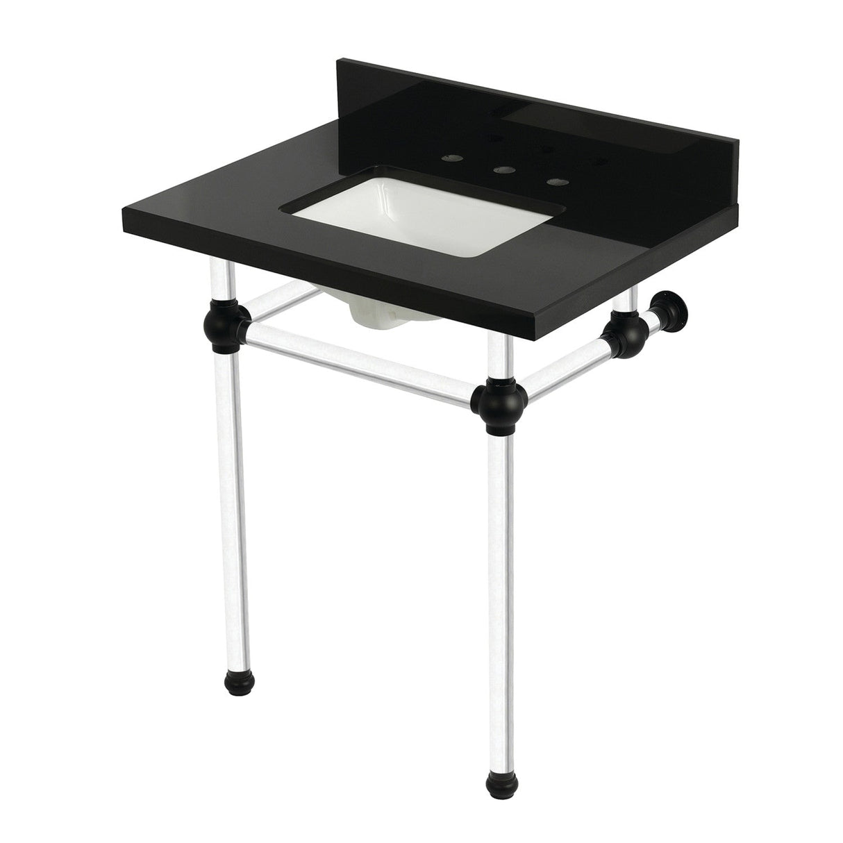 Templeton KVPK30KASQ0 30-Inch Black Granite Console Sink with Acrylic Legs, Black Granite/Matte Black