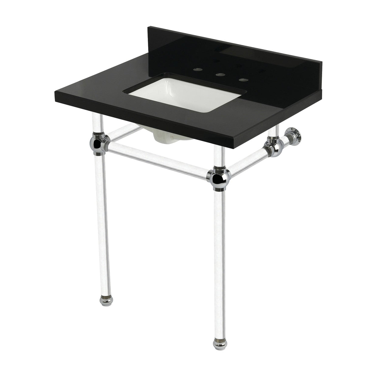 Templeton KVPK30KASQ1 30-Inch Black Granite Console Sink with Acrylic Legs, Black Granite/Polished Chrome