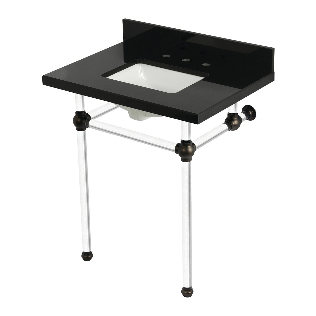 Templeton KVPK30KASQ5 30-Inch Black Granite Console Sink with Acrylic Legs, Black Granite/Oil Rubbed Bronze