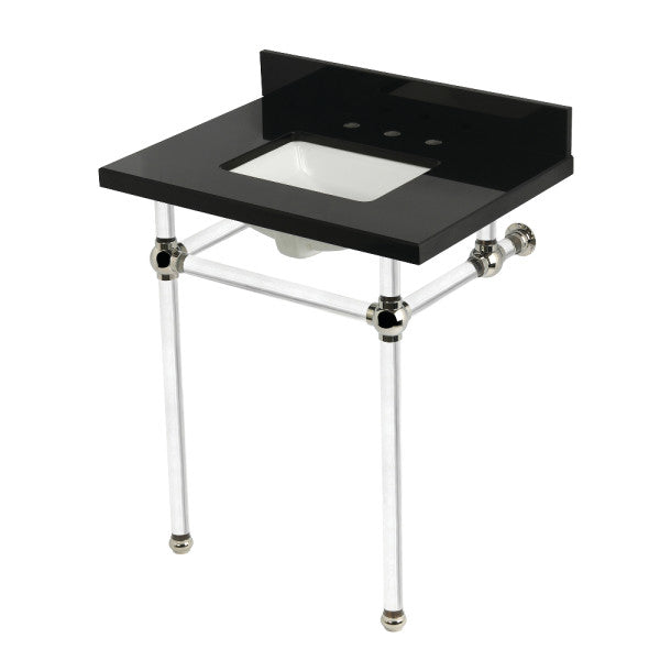 Templeton KVPK30KASQ6 30-Inch Black Granite Console Sink with Acrylic Legs, Black Granite/Polished Nickel