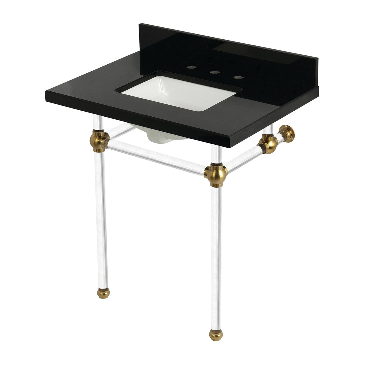 Templeton KVPK30KASQ7 30-Inch Black Granite Console Sink with Acrylic Legs, Black Granite/Brushed Brass