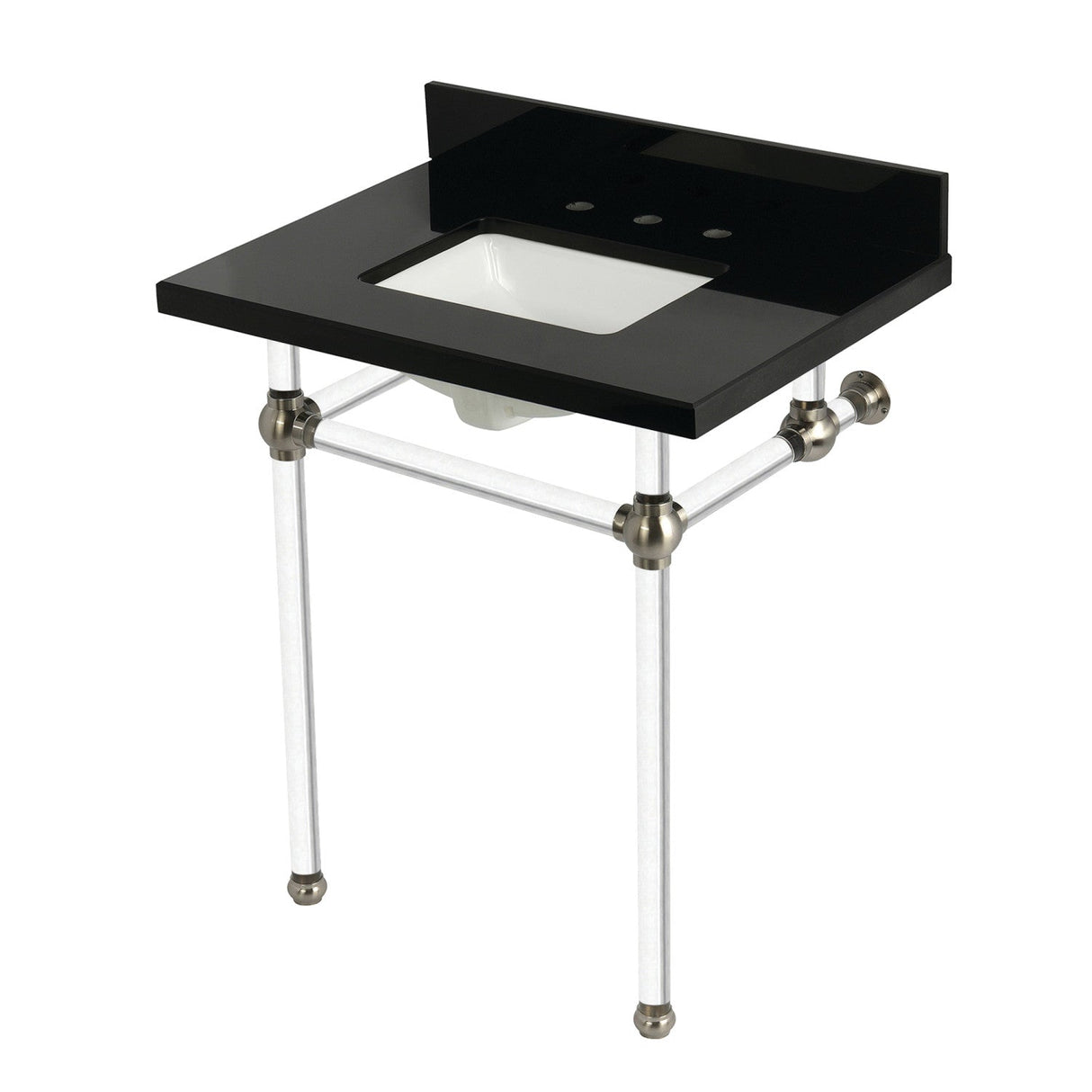 Templeton KVPK30KASQ8 30-Inch Black Granite Console Sink with Acrylic Legs, Black Granite/Brushed Nickel