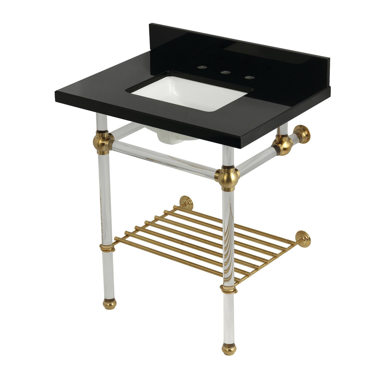 Templeton KVPK30KASQB7 30-Inch Console Sink with Acrylic Legs (8-Inch, 3 Hole), Black Granite/Brushed Brass