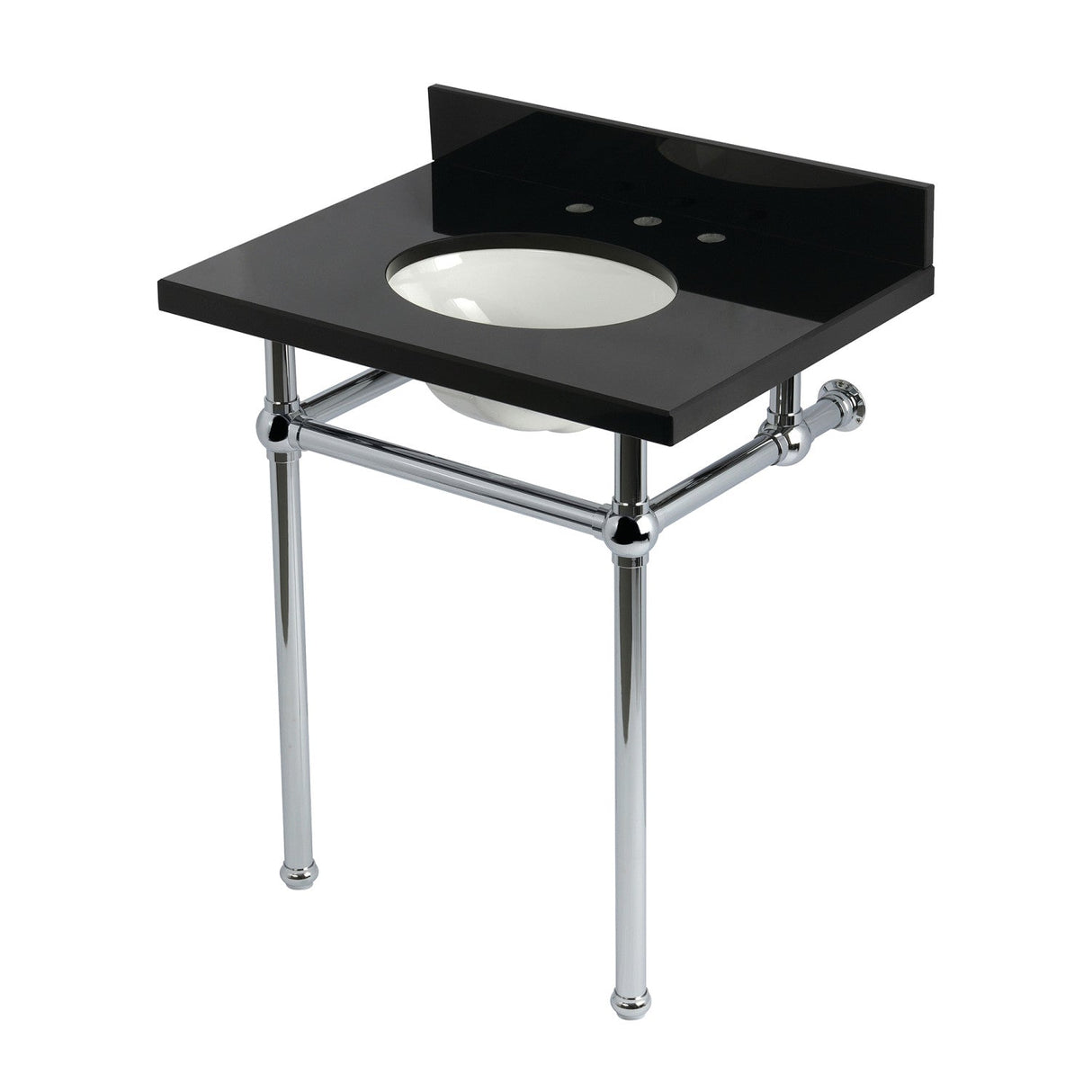 Templeton KVPK30KB1 30-Inch Black Granite Console Sink with Brass Legs, Black Granite/Polished Chrome