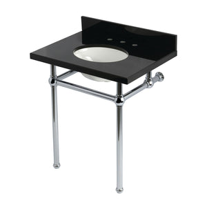 Templeton KVPK30KB1 30-Inch Black Granite Console Sink with Brass Legs, Black Granite/Polished Chrome