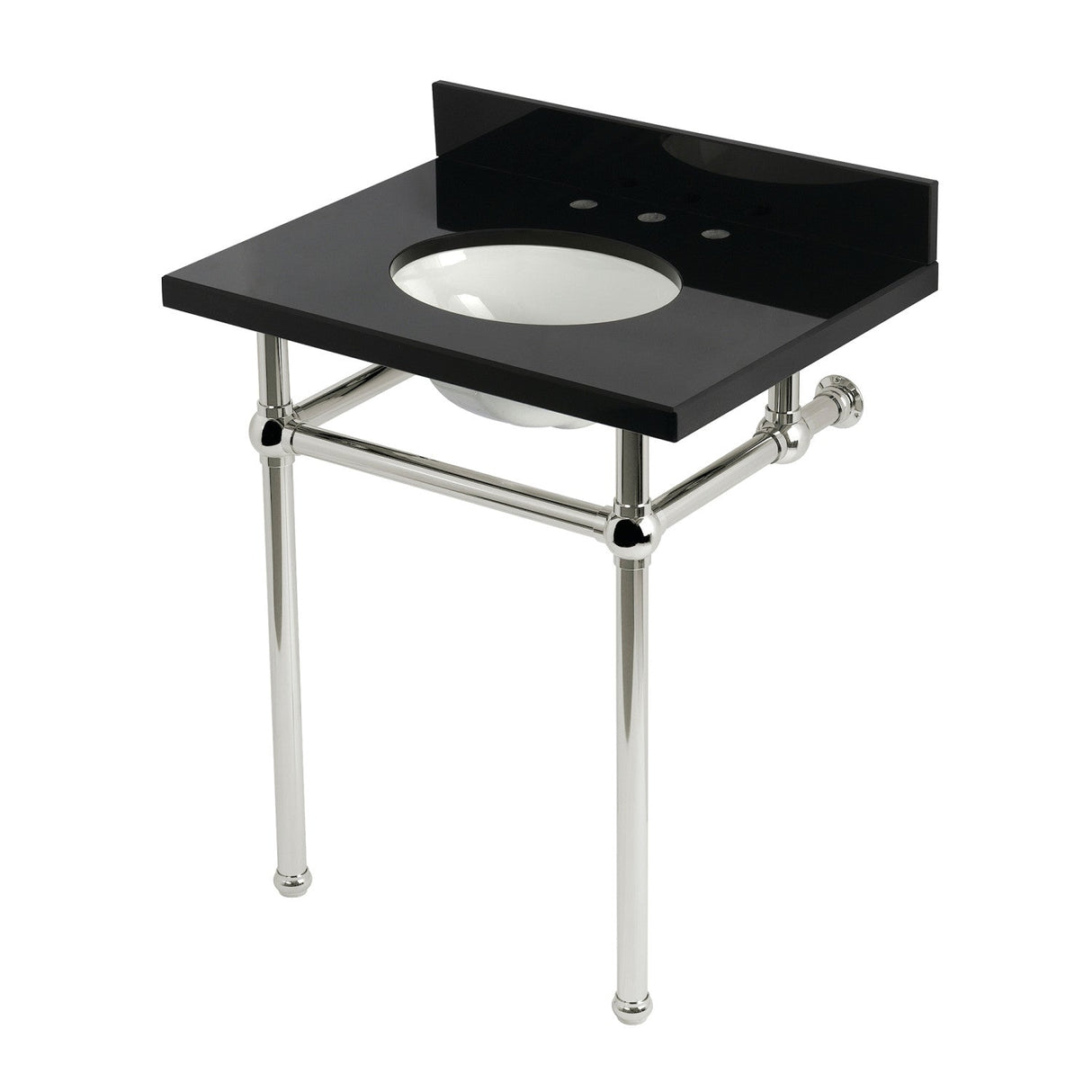 Templeton KVPK30KB6 30-Inch Black Granite Console Sink with Brass Legs, Black Granite/Polished Nickel