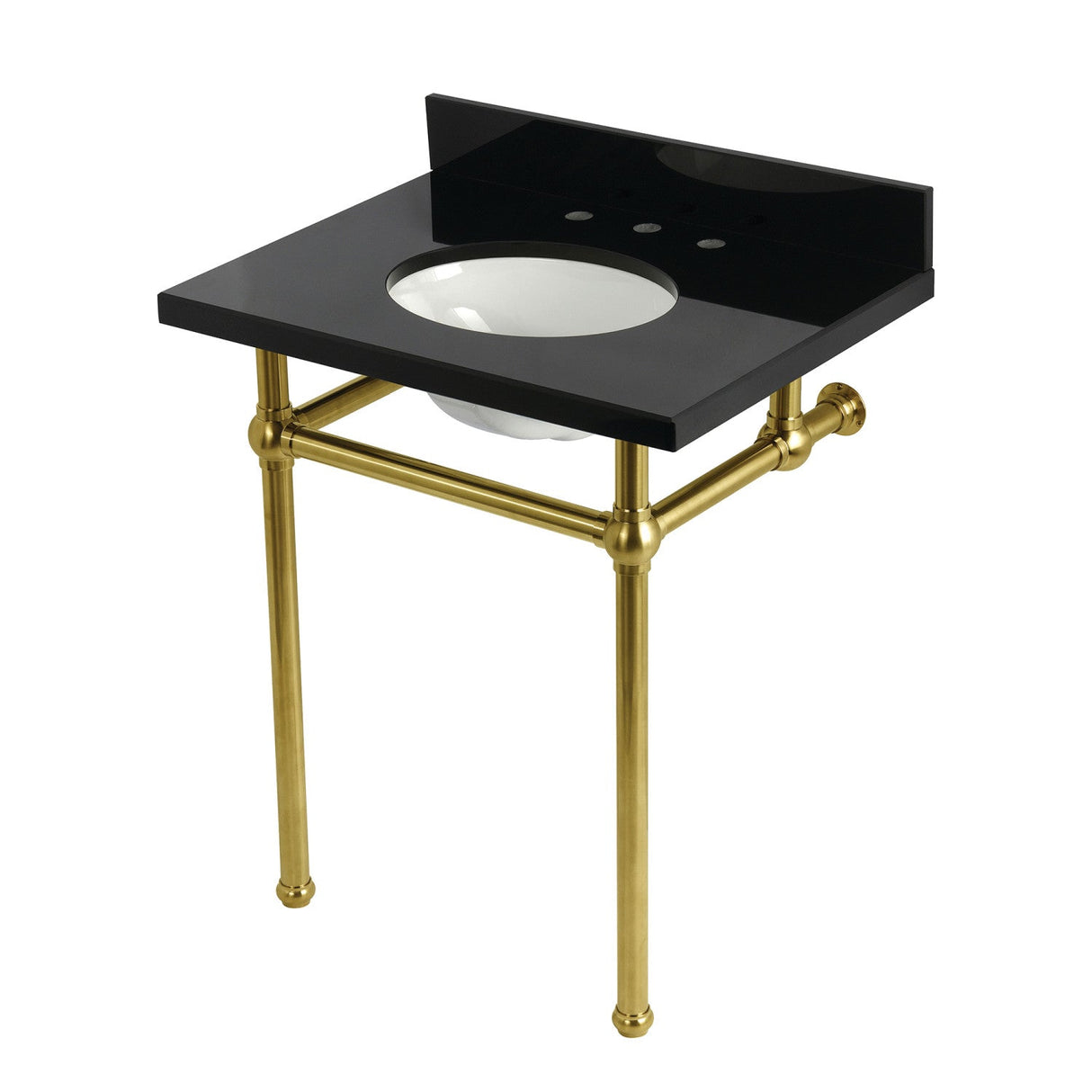 Templeton KVPK30KB7 30-Inch Black Granite Console Sink with Brass Legs, Black Granite/Brushed Brass