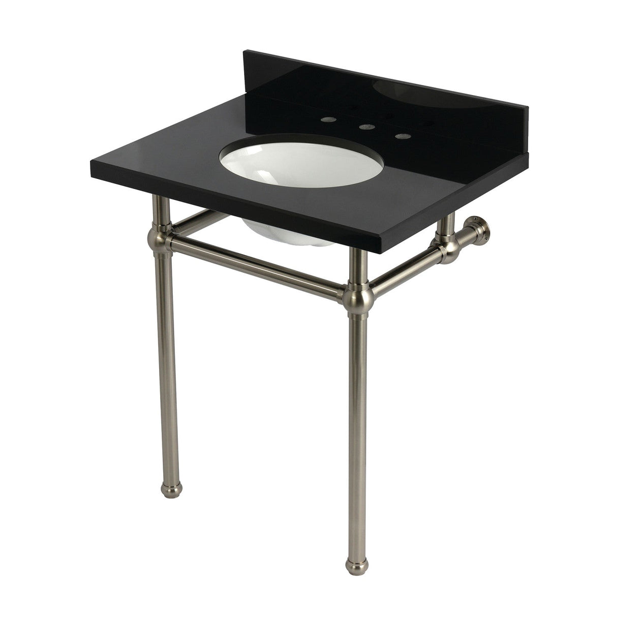 Templeton KVPK30KB8 30-Inch Black Granite Console Sink with Brass Legs, Black Granite/Brushed Nickel