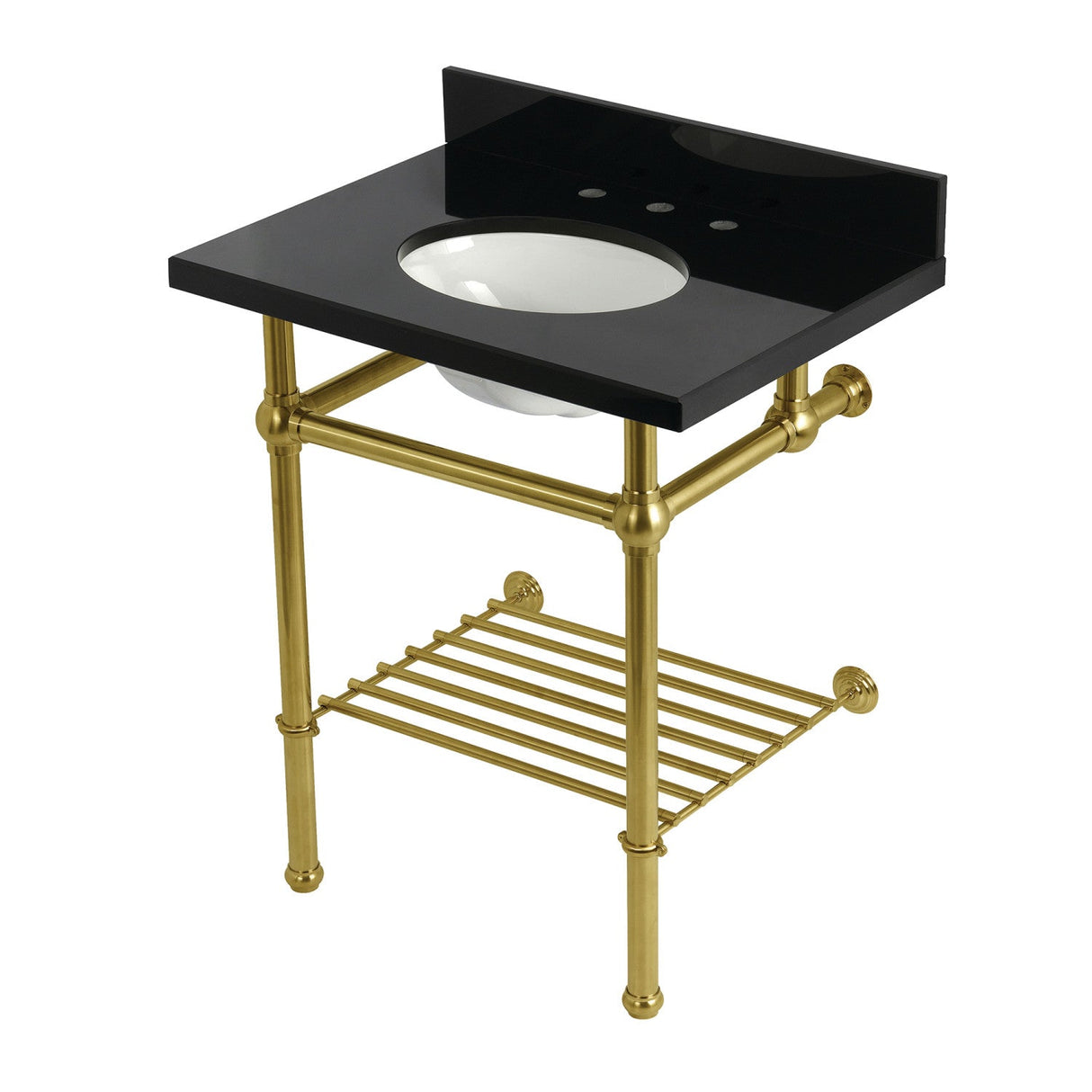 Templeton KVPK30KBB7 30-Inch Console Sink with Brass Legs (8-Inch, 3 Hole), Black Granite/Brushed Brass