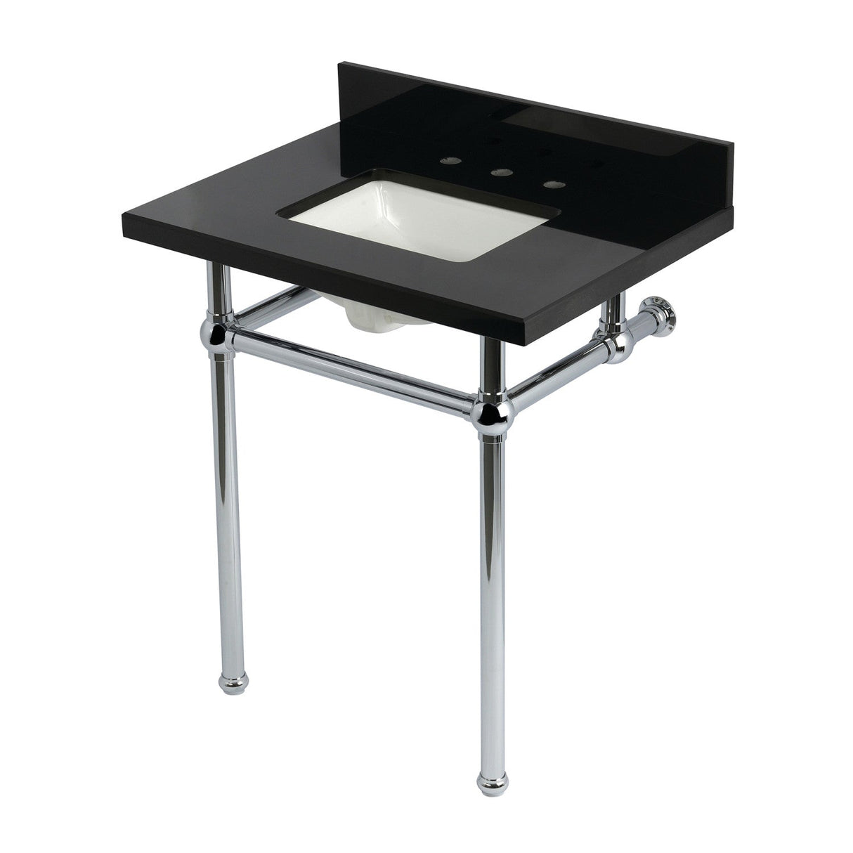 Templeton KVPK30KBSQ1 30-Inch Black Granite Console Sink with Brass Legs, Black Granite/Polished Chrome