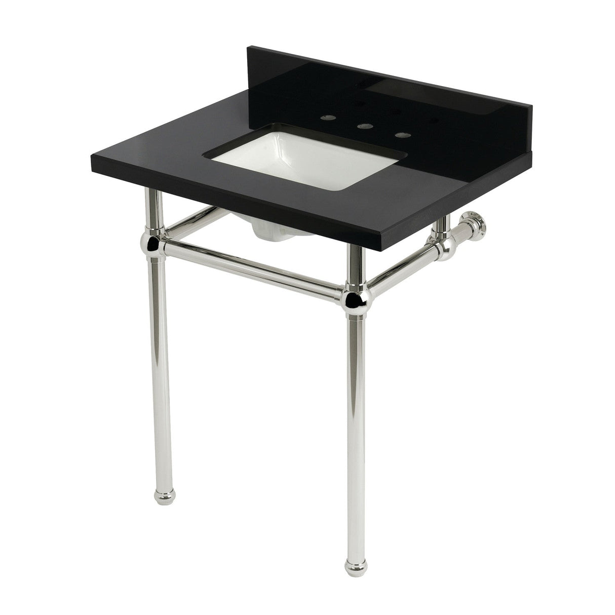 Templeton KVPK30KBSQ6 30-Inch Black Granite Console Sink with Brass Legs, Black Granite/Polished Nickel