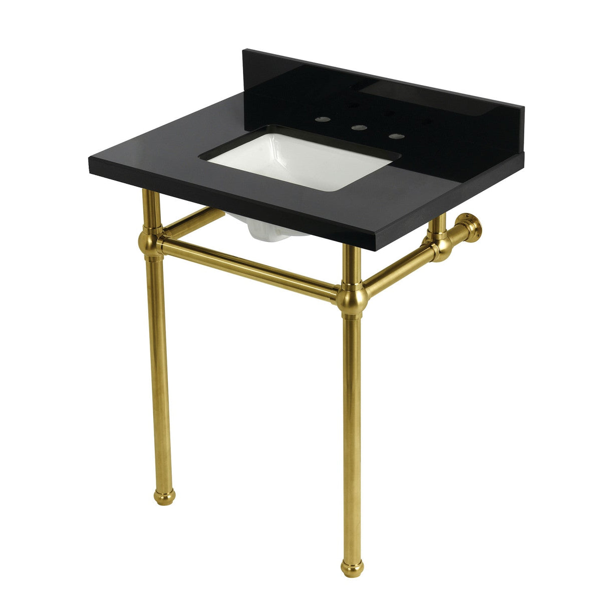 Templeton KVPK30KBSQ7 30-Inch Black Granite Console Sink with Brass Legs, Black Granite/Brushed Brass