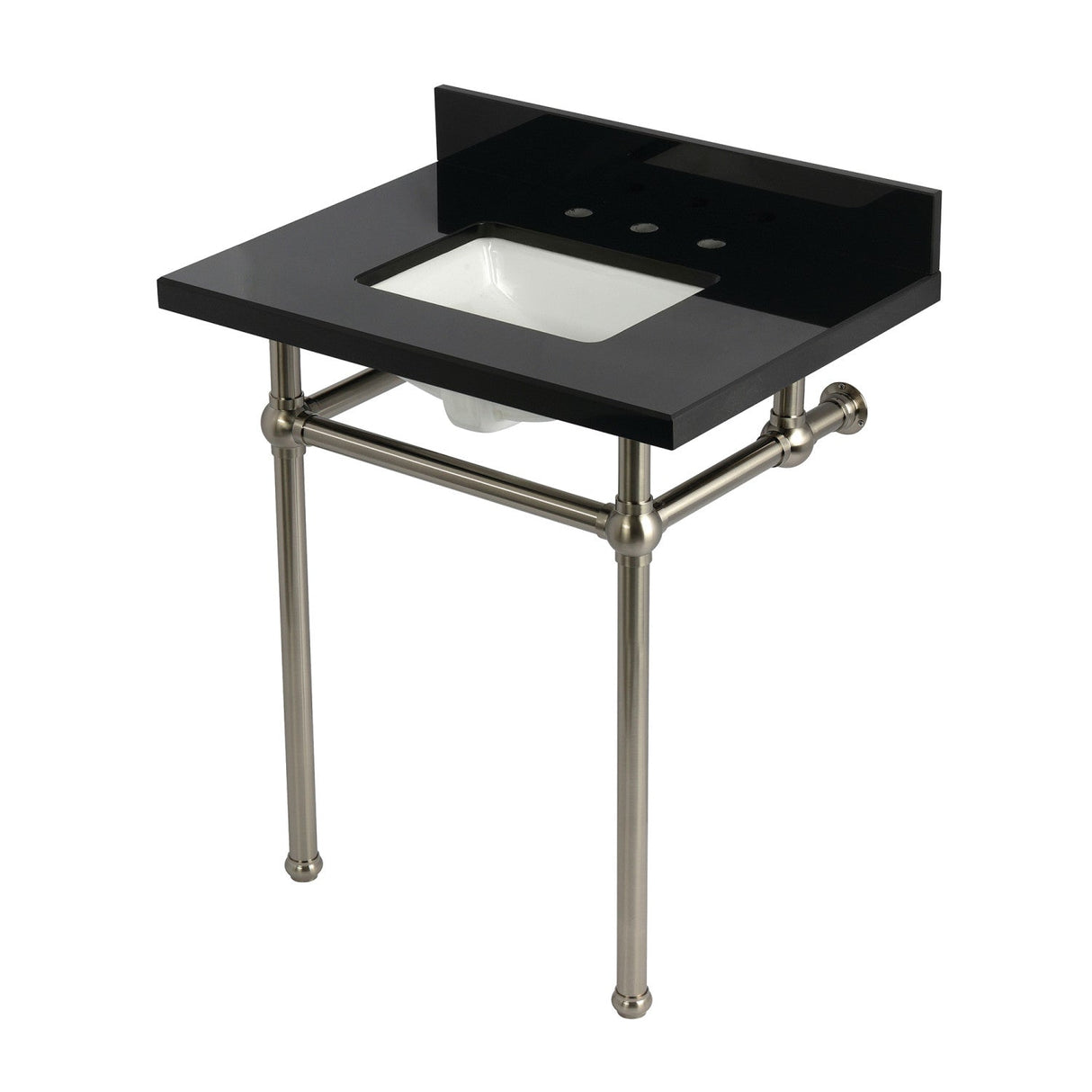 Templeton KVPK30KBSQ8 30-Inch Black Granite Console Sink with Brass Legs, Black Granite/Brushed Nickel