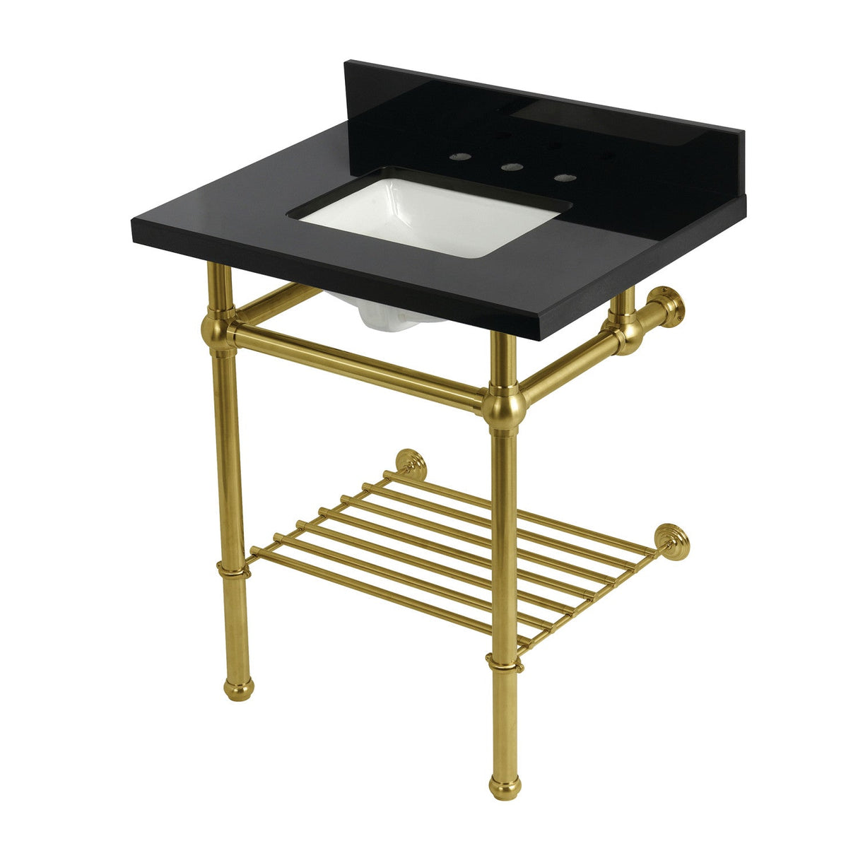 Templeton KVPK30KBSQB7 30-Inch Console Sink with Brass Legs (8-Inch, 3 Hole), Black Granite/Brushed Brass