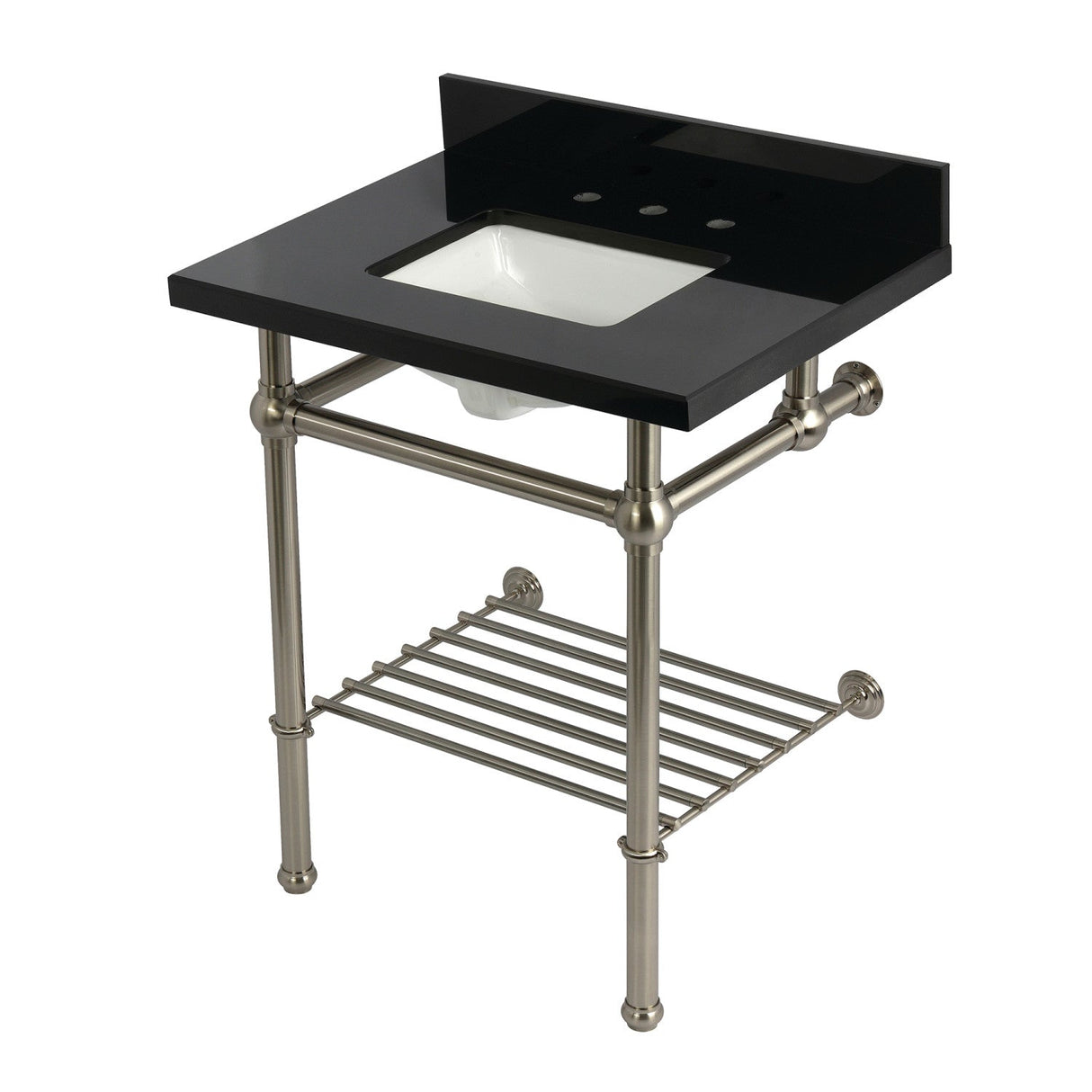 Templeton KVPK30KBSQB8 30-Inch Console Sink with Brass Legs (8-Inch, 3 Hole), Black Granite/Brushed Nickel