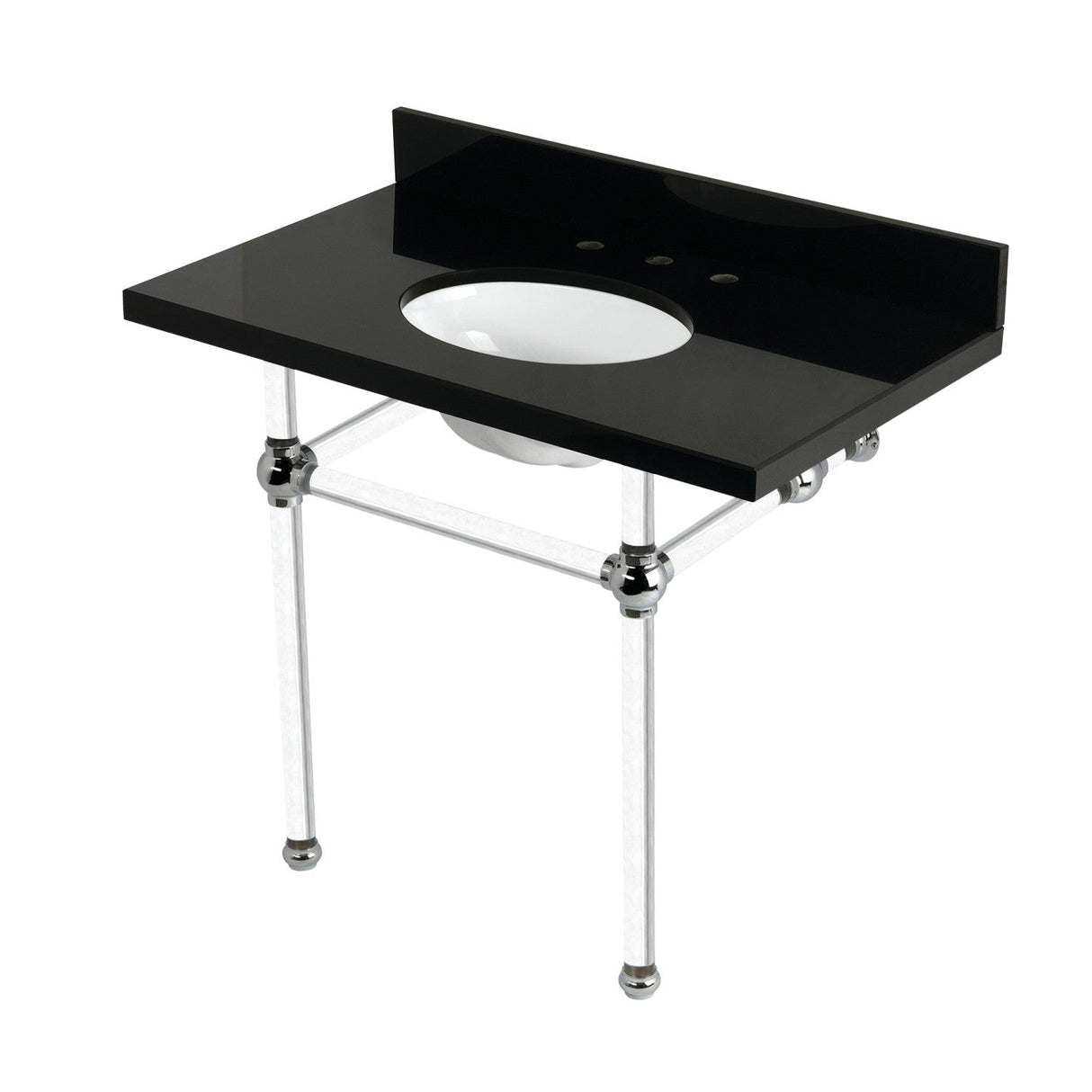 Templeton KVPK3630KA1 36-Inch Black Granite Console Sink with Acrylic Legs, Black Granite/Polished Chrome