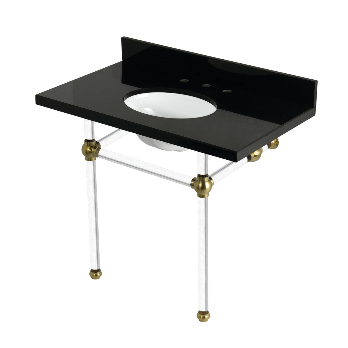 Templeton KVPK3630KA7 36-Inch Black Granite Console Sink with Acrylic Legs, Black Granite/Brushed Brass