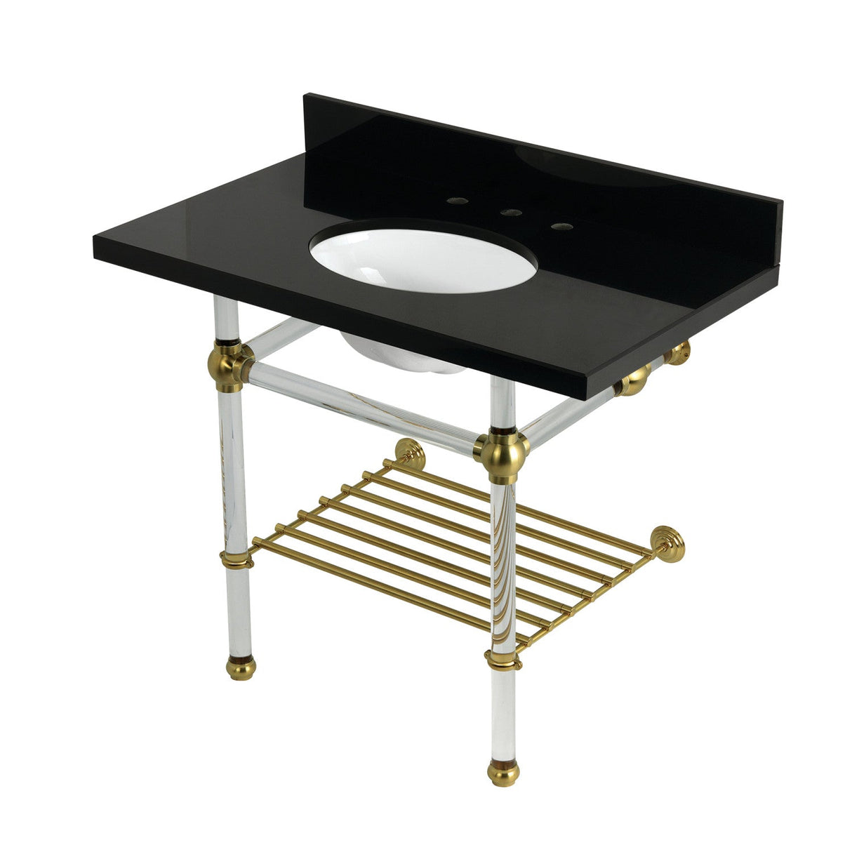 Templeton KVPK3630KAB7 36-Inch Console Sink with Acrylic Legs (8-Inch, 3 Hole), Black Granite/Brushed Brass