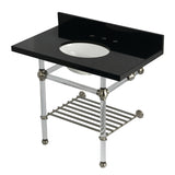 Templeton KVPK3630KAB8 36-Inch Console Sink with Acrylic Legs (8-Inch, 3 Hole), Black Granite/Brushed Nickel