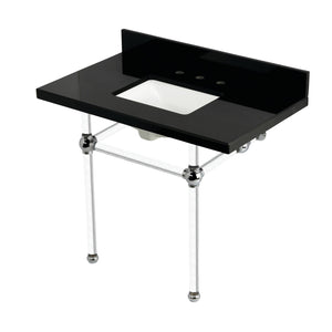 Templeton KVPK3630KASQ1 36-Inch Black Granite Console Sink with Acrylic Legs, Black Granite/Polished Chrome