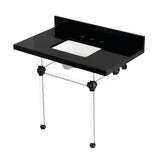 Templeton KVPK3630KASQ5 36-Inch Black Granite Console Sink with Acrylic Legs, Black Granite/Oil Rubbed Bronze