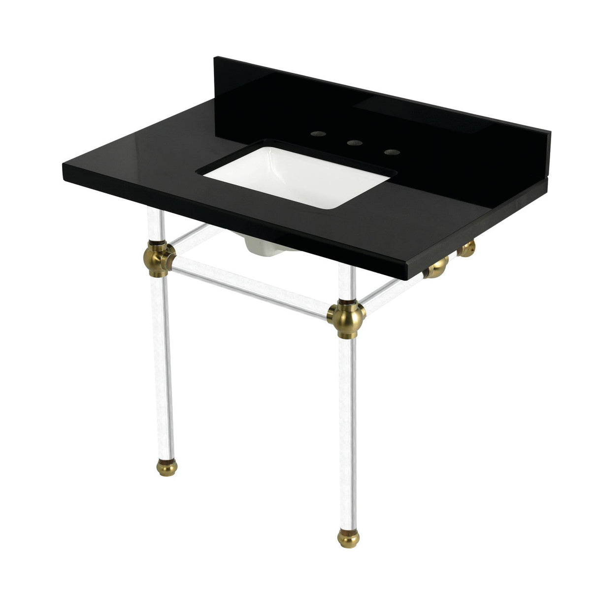 Templeton KVPK3630KASQ7 36-Inch Black Granite Console Sink with Acrylic Legs, Black Granite/Brushed Brass