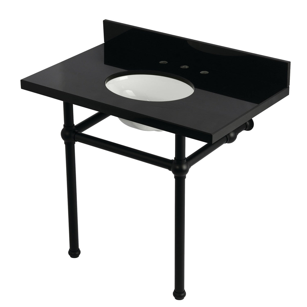 Templeton KVPK3630KB0 36-Inch Black Granite Console Sink with Brass Legs, Black Granite/Matte Black