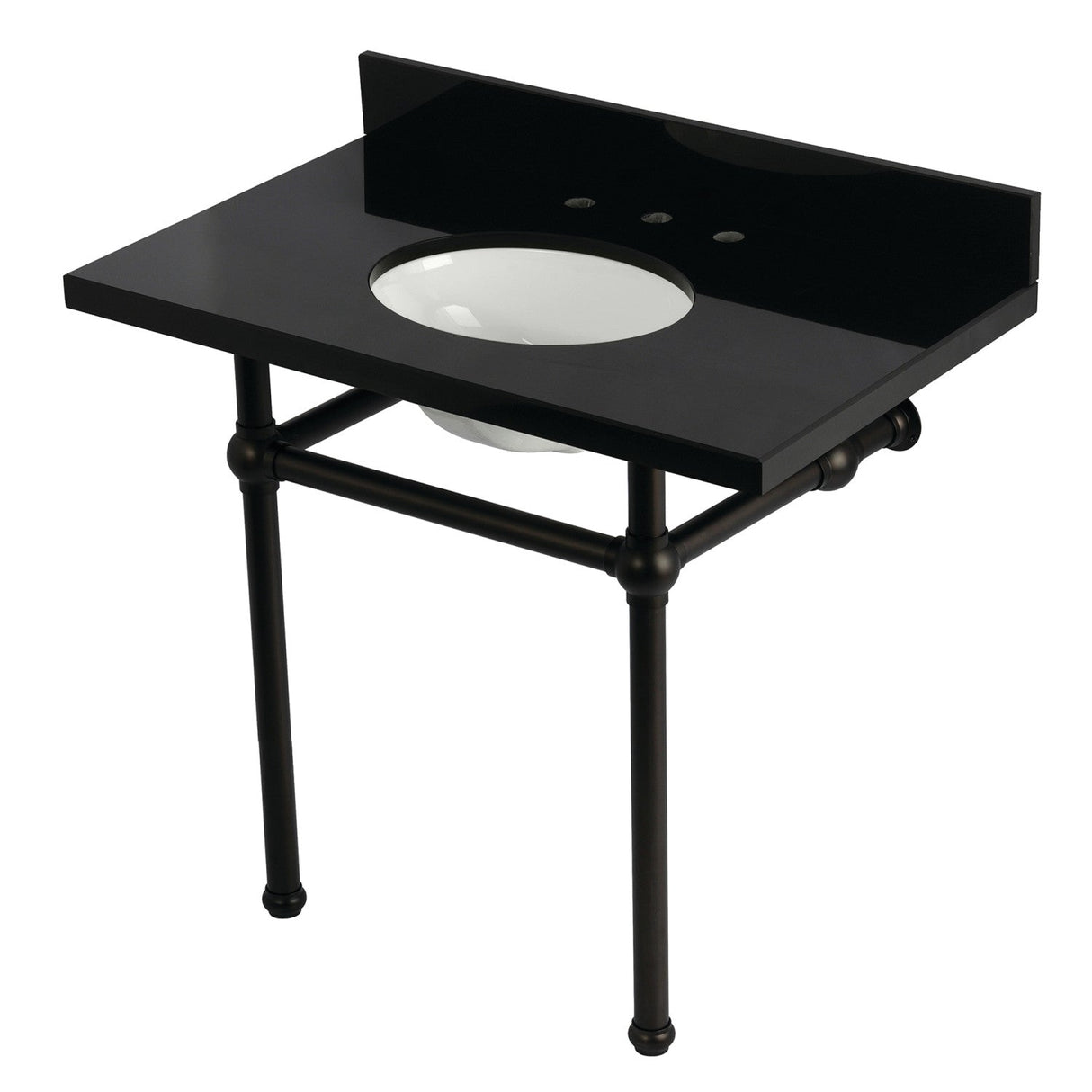 Templeton KVPK3630KB5 36-Inch Black Granite Console Sink with Brass Legs, Black Granite/Oil Rubbed Bronze