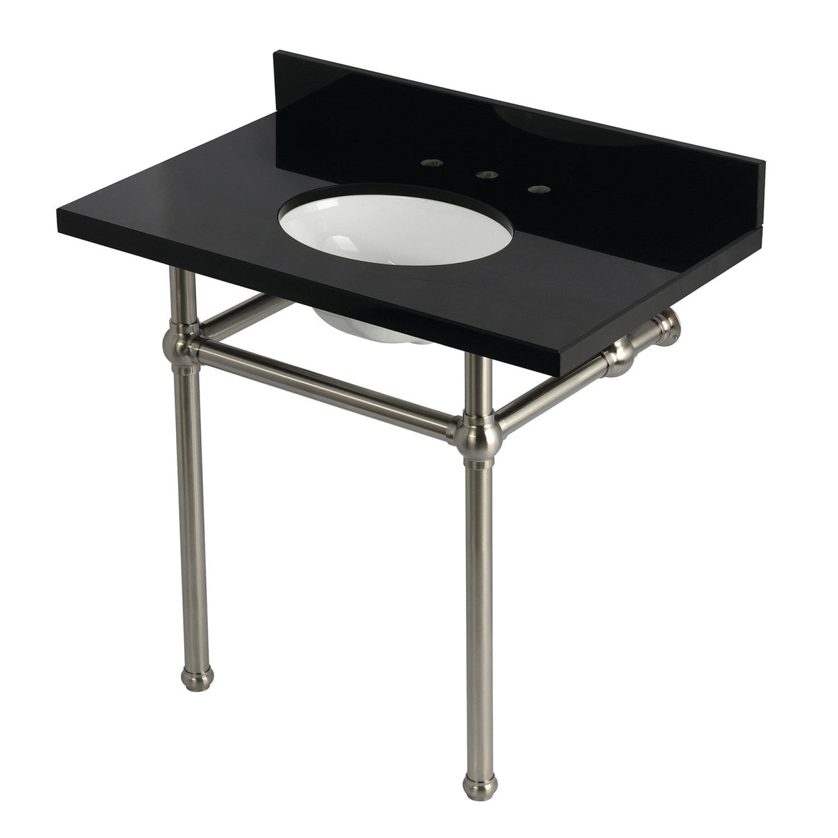 Templeton KVPK3630KB8 36-Inch Black Granite Console Sink with Brass Legs, Black Granite/Brushed Nickel