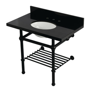 Templeton KVPK3630KBB0 36-Inch Console Sink with Brass Legs (8-Inch, 3 Hole), Black Granite/Matte Black