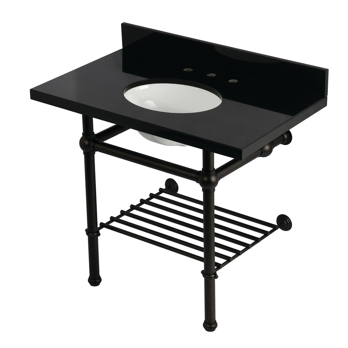 Templeton KVPK3630KBB5 36-Inch Console Sink with Brass Legs (8-Inch, 3 Hole), Black Granite/Oil Rubbed Bronze