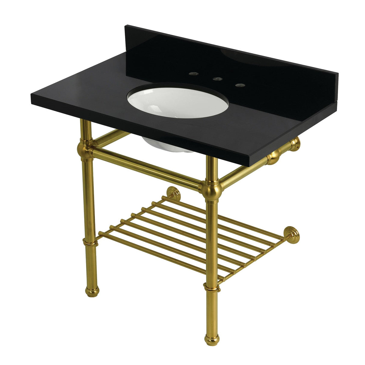 Templeton KVPK3630KBB7 36-Inch Console Sink with Brass Legs (8-Inch, 3 Hole), Black Granite/Brushed Brass