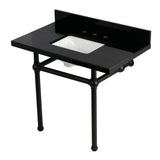 Templeton KVPK3630KBSQ5 36-Inch Black Granite Console Sink with Brass Legs, Black Granite/Oil Rubbed Bronze
