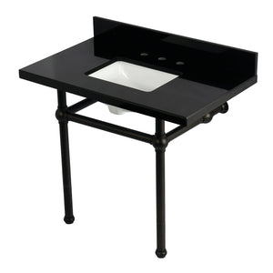 Templeton KVPK3630KBSQ5 36-Inch Black Granite Console Sink with Brass Legs, Black Granite/Oil Rubbed Bronze