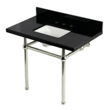 Templeton KVPK3630KBSQ6 36-Inch Black Granite Console Sink with Brass Legs, Black Granite/Polished Nickel