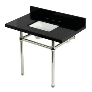 Templeton KVPK3630KBSQ6 36-Inch Black Granite Console Sink with Brass Legs, Black Granite/Polished Nickel