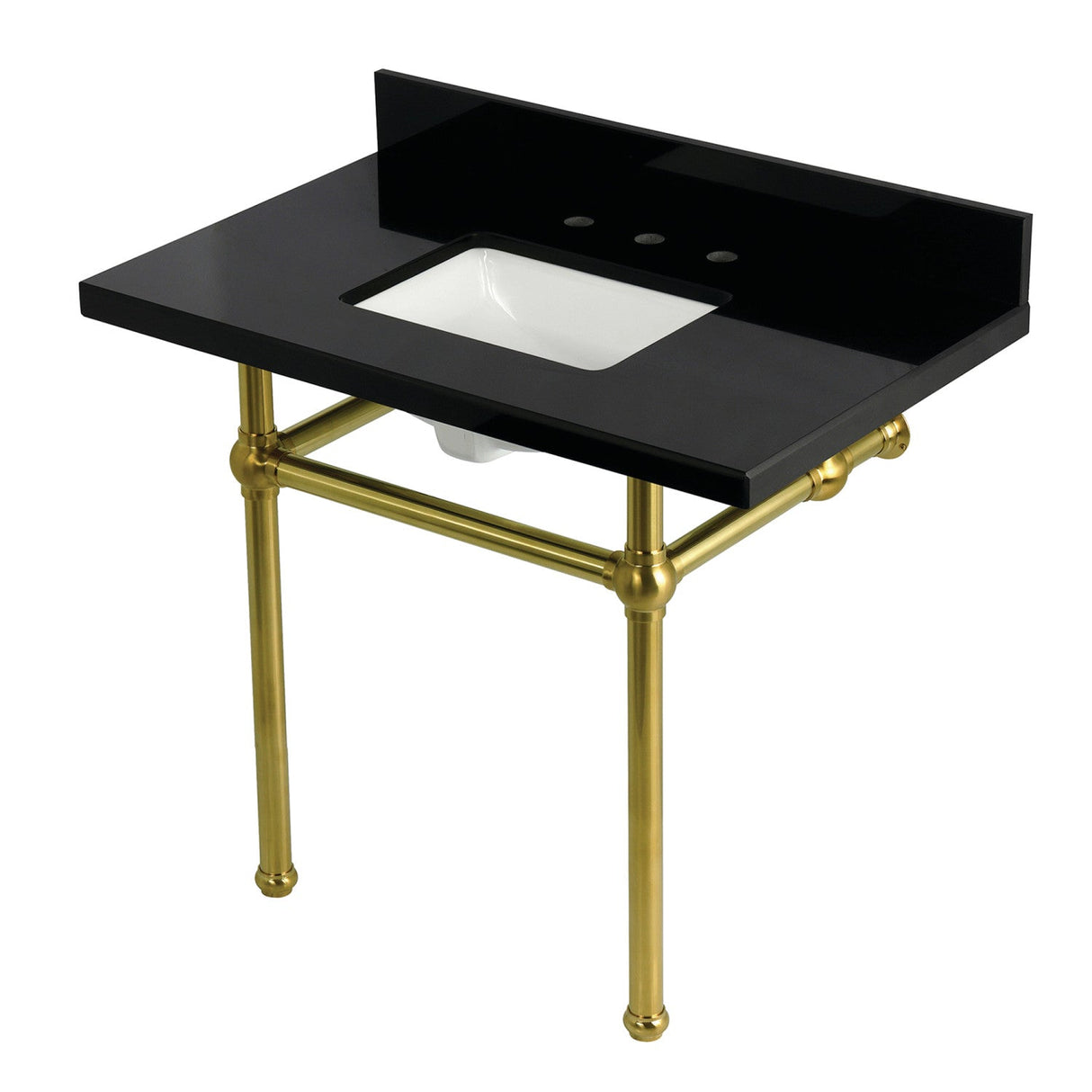 Templeton KVPK3630KBSQ7 36-Inch Black Granite Console Sink with Brass Legs, Black Granite/Brushed Brass