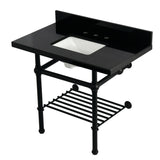 Templeton KVPK3630KBSQB0 36-Inch Console Sink with Brass Legs (8-Inch, 3 Hole), Black Granite/Matte Black