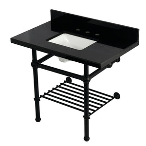 Templeton KVPK3630KBSQB0 36-Inch Console Sink with Brass Legs (8-Inch, 3 Hole), Black Granite/Matte Black