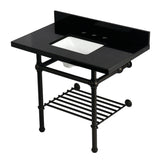 Templeton KVPK3630KBSQB5 36-Inch Console Sink with Brass Legs (8-Inch, 3 Hole), Black Granite/Oil Rubbed Bronze