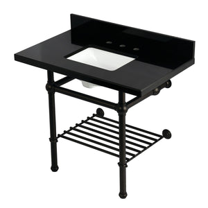 Templeton KVPK3630KBSQB5 36-Inch Console Sink with Brass Legs (8-Inch, 3 Hole), Black Granite/Oil Rubbed Bronze