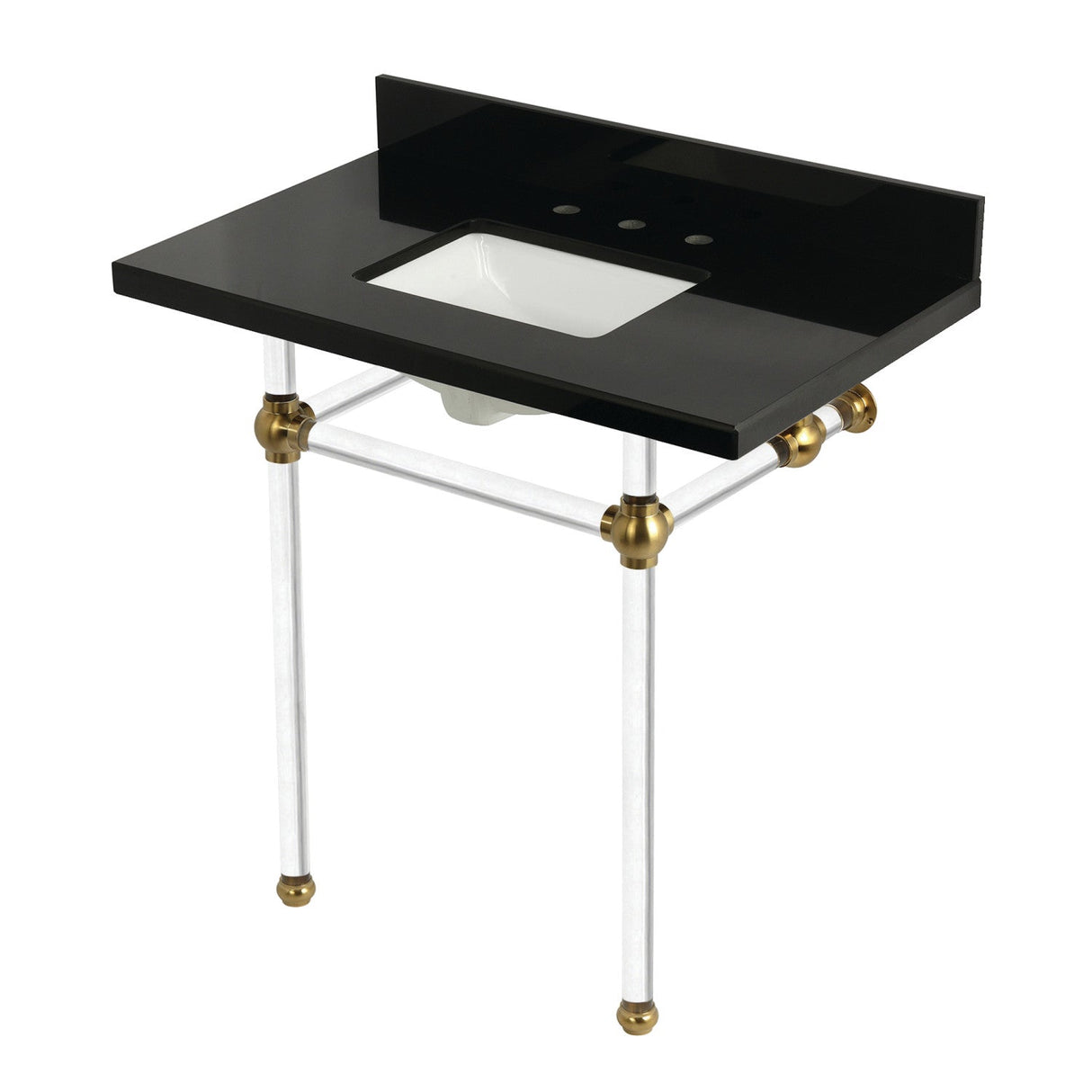 Templeton KVPK36KASQ7 36-Inch Black Granite Console Sink with Acrylic Legs, Black Granite/Brushed Brass